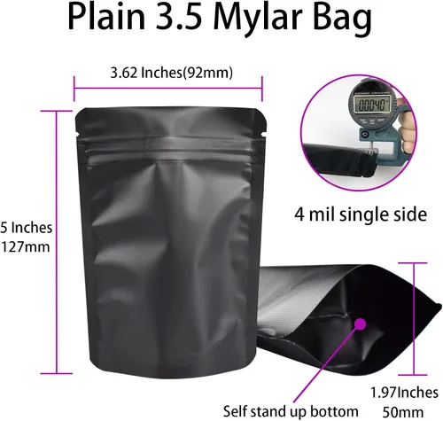 Vista 2 de 100 bolsas de Mylar de 3.5 gramos, espesor de 4 mil, bolsa a prueba de olores, bolsa de embalaje con pie, bolsa de almacenamiento de alimentos