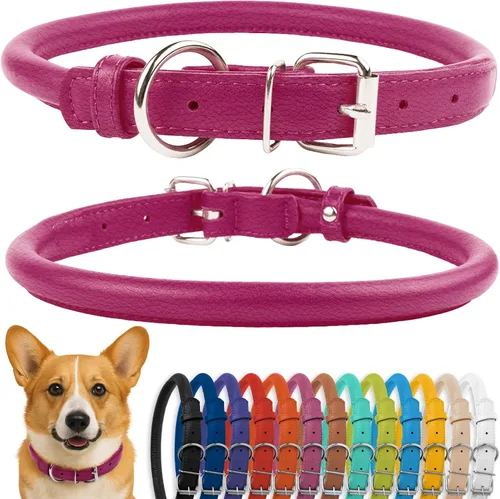 Vista 7 de CollarDirect - Collar de cuero enrollado para perro, collar redondo acolchado suave para cachorro, collar de cuero auténtico hecho a mano