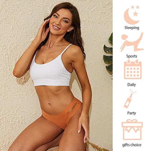 Vista 5 de Ameetorie Tangas sexys para mujer, ropa interior sin costuras para mujer, de tiro bajo, bragas invisibles para mujer, paquete de 6