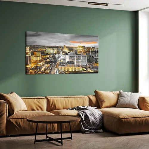 Vista 4 de Nachic Wall Lienzo de Las Vegas de Estados Unidos, imágenes de horizonte urbano en blanco y negro, pintura nocturna para oficina, sala de estar