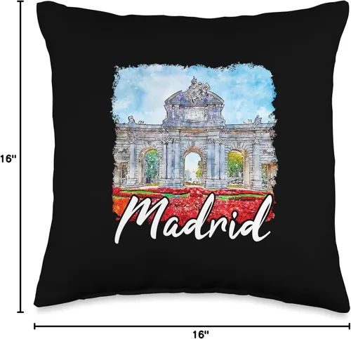 Vista 4 de Madrid Spain Souvenirs Madrid Spain España Puerta de Alcalá Madrileño - Almohada (16 x 16 pulgadas), multicolor