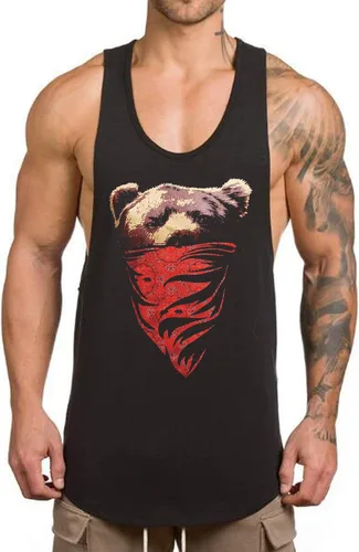 Vista 6 de O2TEE Camiseta sin mangas para hombre con diseño de oso y secado rápido