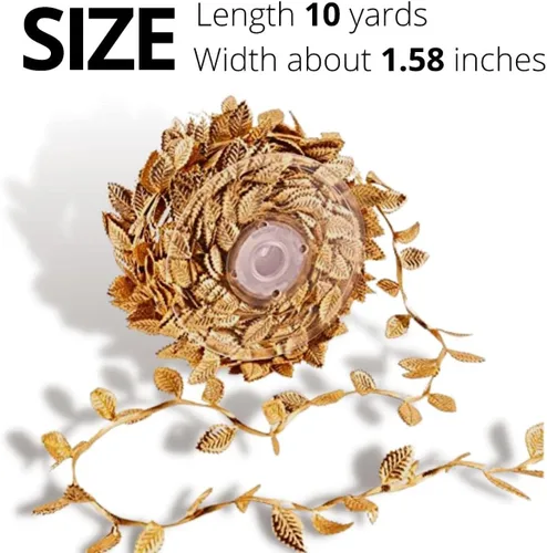 Vista 3 de Guirnalda de hojas de oro artificial de 10 yardas para manualidades, guirnalda de fiestas, bodas, enredaderas artificiales
