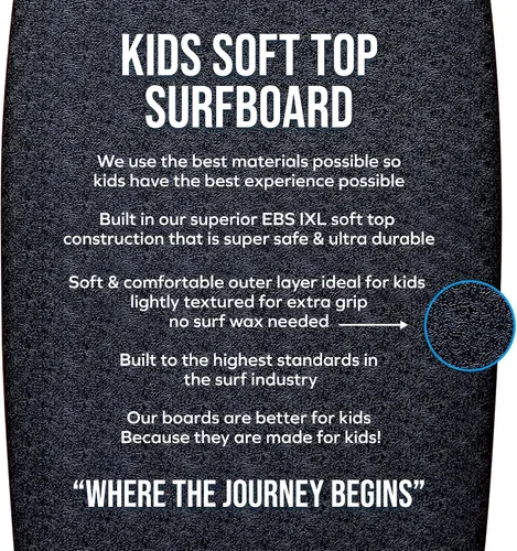 Vista 4 de WATERKIDS Kids Surfboard & Leash, Perfect for Learning How to Surf, Made for Kids,Soft Top for Beginners, Foam Surfboard Makes It Easy to Learn How
