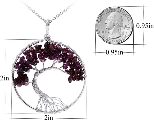 Vista 6 de sedmart Collar con colgante de árbol de la vida con cristal de amatista y rosa