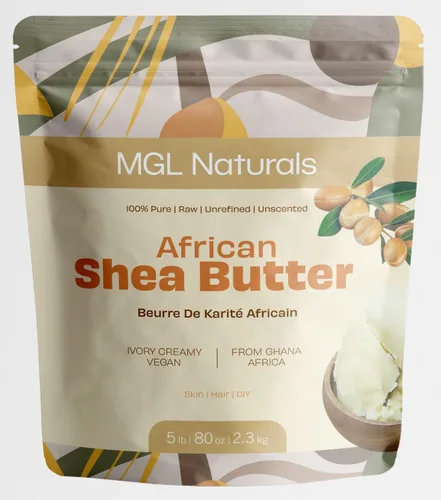 Vista 2 de MGL Naturals Manteca de Karité Africana Cruda Color Marfil 5 lb, 100% Pura y Sin Refinar. Nutre e hidrata la piel y el cabello. Úsala sola