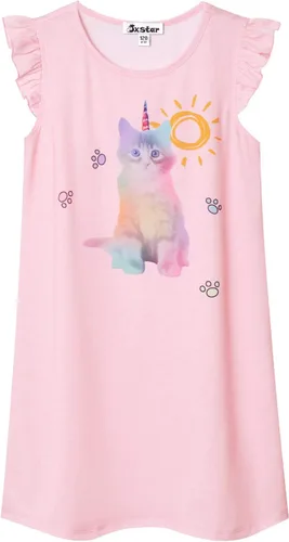 Vista 19 de Camisón de princesa para niñas, vestido de pijama de algodón con mangas de unicornio y gato