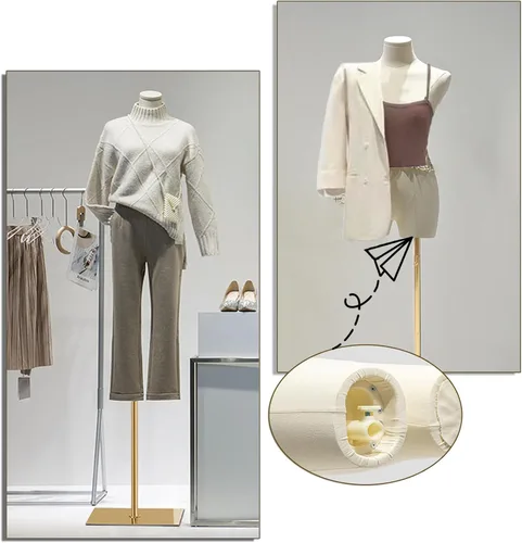 Vista 7 de Maniquí femenino con forma de torso para vestido, altura ajustable de 47" a 83", maniquí de exhibición con soporte de metal, manequí retro