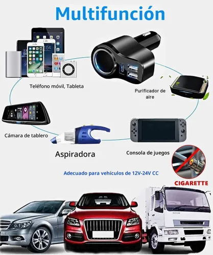 Vista 5 de 4 en 1 cargador del coche del USB C, adaptador multi del encendedor del PD3.0