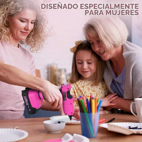 Vista 2 de Pistola de pegamento caliente, pistola de pegamento inalámbrica rosa de 20 V con 30 barras de pegamento de tamaño completo, kit de pistola