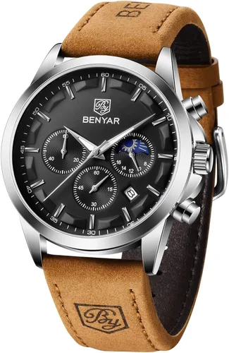 Vista 10 de SAPPHERO Relojes para hombre, cronógrafo, de acero inoxidable, impermeable, cuarzo, para negocios, casual, reloj de vestir para hombre, fecha Negro