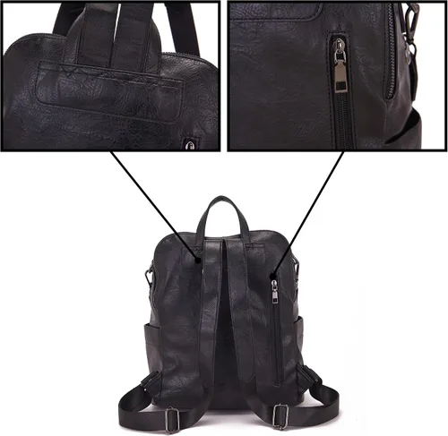 Vista 6 de Qiyuer Mochila de piel sintética para mujer, bolso de hombro convertible de viaje para mujer, color negro
