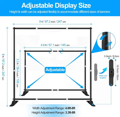Vista 2 de FUDESY Soporte para telón de fondo de 8 x 8 pies, kit de soporte de fondo ajustable resistente con bolsa de transporte, soporte de marco