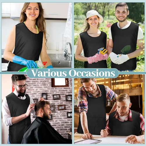 Vista 7 de Suhine delantal de zapatero con 2 bolsillos profundos y lazos laterales delantal unisex para trabajo en la cocina