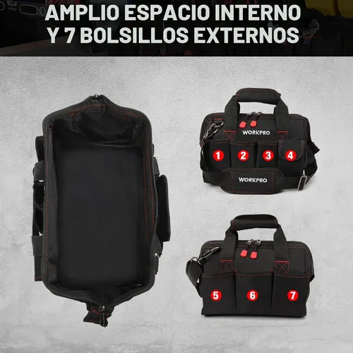 Vista 6 de Workpro W081020A - Bolsa para herramientas de almacenamiento con boca ancha (12 pulgadas)