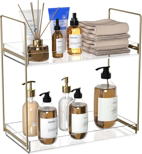 Vista 10 de NPPLUS Organizador de encimera de baño, estante de metal de 2 niveles para el cuidado de la piel, negro mate, 13.6 pulgadas de largo x 6.9 pulgadas