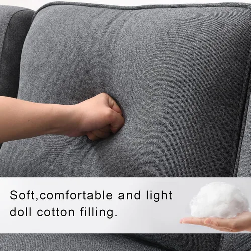 Vista 5 de Quarte Sofá modular moderno de 4 plazas con bolsillos para reposabrazos y 4 almohadas, sofá minimalista de tela de lino para sala de estar Gris