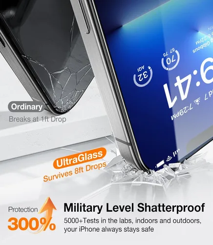 Vista 3 de UltraGlass TOP 9H+ - Protector de pantalla de vidrio para iPhone 14 [grado militar inastillable y más duradero] Protector de pantalla completa 14