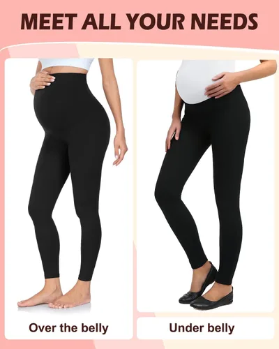 Vista 6 de Paquete de 2 leggings de maternidad sobre el vientre, pantalones de yoga para embarazo, suaves, no se transparentan, leggings de entrenamiento