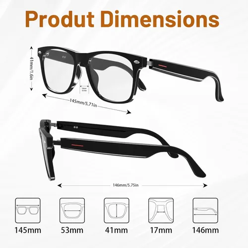 Vista 3 de Gafas inteligentes Bluetooth para hombres y mujeres con lentes anti luz azul y altavoces abiertos