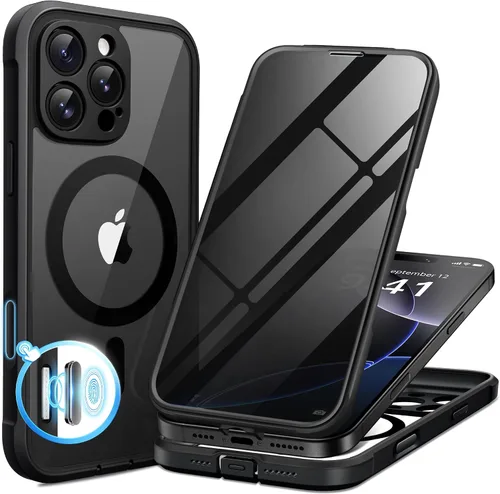 Vista 60 de BERFY Funda para iPhone 17 Pro Max, compatible con MagSafe, protector de pantalla de vidrio integrado, protección de cámara, funda de cuerpo