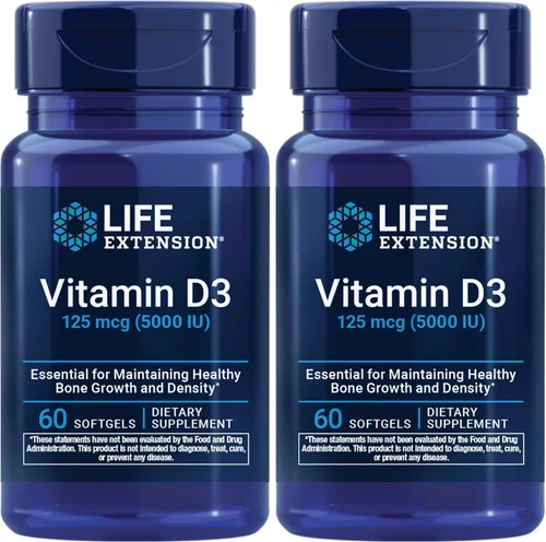 Vista 11 de Life Extension Vitamina D3 125 mcg (5000 UI), salud ósea, rendimiento cerebral, apoyo del sistema inmunológico, sin gluten, sin OMG, una vez al día