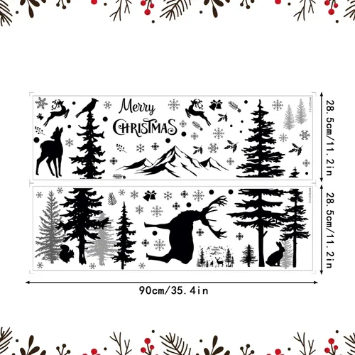 Vista 6 de Calcomanías de pared de Navidad, calcomanías de pared de animales del bosque de invierno, impermeable, montaña, bosque, ventanas, calcomanías