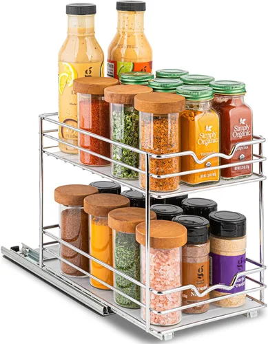 Vista 12 de Organizador de especias extraíble para gabinete – resistente cromado deslizante para especias 14 in de ancho x 10 3/8 in de profundidad x 2 1/8 in