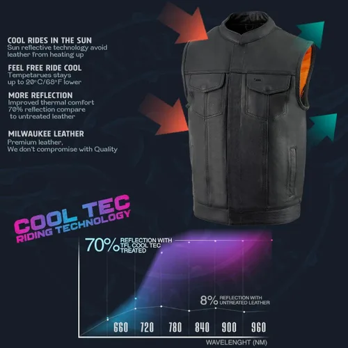Vista 2 de Milwaukee Leather MLM3514 - Chaleco de cuero para hombre "Cool-Tec" estilo club