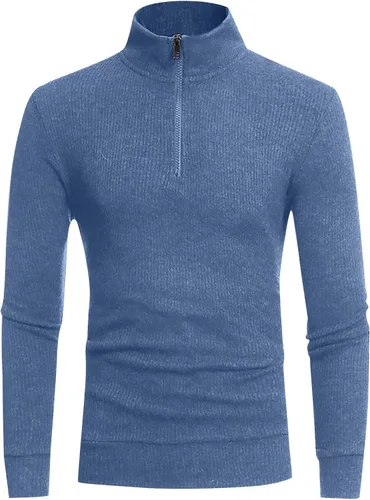 Vista 3 de Ymosrh Suéter de cuello redondo para hombre, casual, con cremallera de un cuarto, sudadera básica de manga larga, sudaderas M-5XL