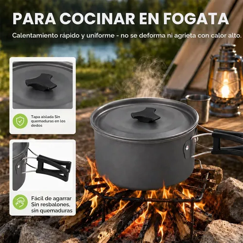 Vista 4 de aiGear Utensilios de cocina para acampar con olla cubiertos vajilla 1-2