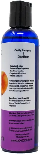 Vista 2 de Lick Aceite de masaje con sabor a mango de durazno – Aceite de masaje comestible de mezcla tropical jugosa con vitamina E, ligero deslizamiento