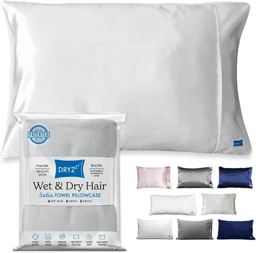 Vista 17 de DryZzz Juego de 2 fundas de almohada impermeables de tamaño King de 35 x 19 pulgadas, absorbente de doble cara para cabello húmedo y seco, poliéster