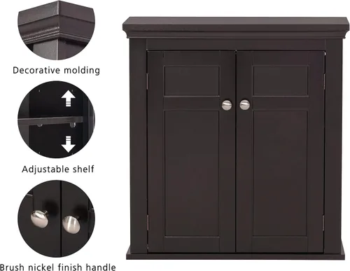 Vista 10 de Spirich Botiquín, gabinete de pared de baño sobre inodoro, espresso