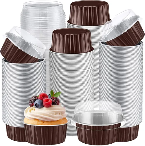 Vista 38 de Gejoy - 400 tazas para hornear de papel de aluminio con tapas, 5 onzas, clásico, negro