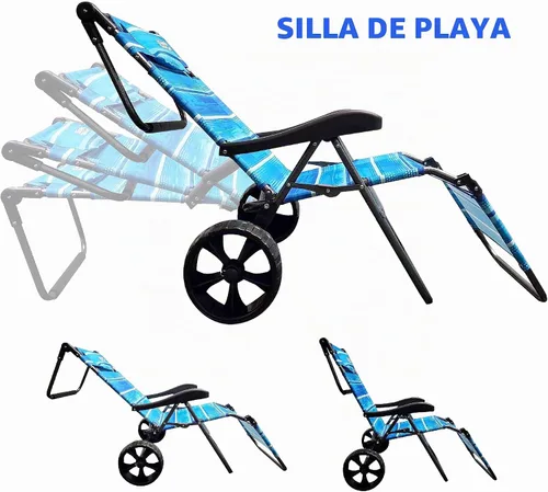 Vista 3 de Silla de carrito de playa – 2 en 1 vueltas de carrito de playa a silla de playa – grande azul