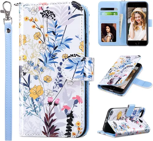 Vista 20 de ULAK Funda tipo cartera para iPhone SE (2022)/SE (2020)/8/7, tarjetero con Brillo