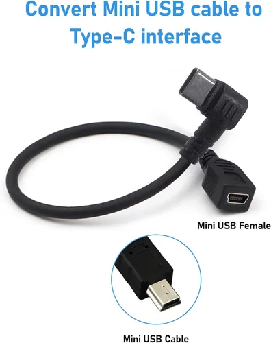 Vista 3 de Cable mini USB hembra a tipo C macho, USB-C macho a mini U SB hembra adaptador convertidor para mini Dash Cam Hardwire Kit y más dispositivos Mini