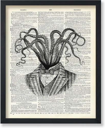 Vista 7 de Poster Master Póster de pulpo para parejas, póster de diccionario, arte Kraken, regalo romántico para él, ella, amantes, decoración náutica