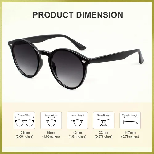 Vista 5 de Madison Avenue Paquete de 2 lentes de sol redondos retro para mujeres y hombres, protección UV, lentes de sol clásicos vintage para hombre y mujer