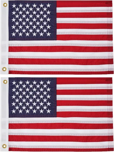Vista 15 de SYII Bandera estadounidense de 12 x 18 pulgadas, bordado de 50 estrellas, enseña náutica, banderas de barco de Estados Unidos con 2 ojales de latón