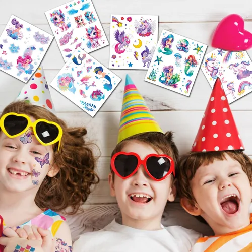 Vista 6 de CHARLENT Tatuajes temporales con purpurina para niñas, 12 hojas de tatuajes temporales con purpurina para niñas, regalos de fiesta de cumpleaños