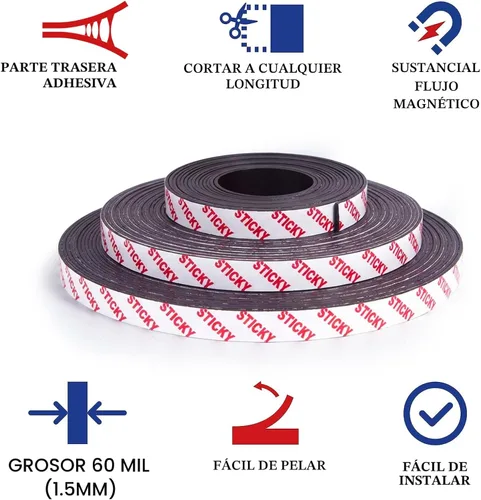 Vista 4 de Towjug Rollo de cintas magnéticas de 10 pies x 1/2 pulgada con respaldo adhesivo 3M, cinta magnética adhesiva flexible para proyectos