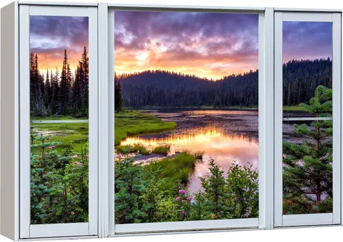 Vista 48 de Cuadro decorativo con diseño de ventana moderna blanca con vista, de la marca Wall26®