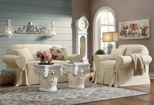 Vista 2 de Montgomery Ward Solid Farmhouse Slipcovers - Furniture Cover, 100% Cotton, Living Room Décor, Chair, Goldenrod, up to 34" w