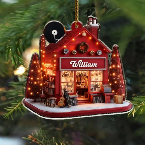 Vista 18 de Adorno de Disco de Vinilo Retro Personalizado 2025, Adorno de Músico Personalizado para Amantes de la Música, Decoración de Árbol de Navidad