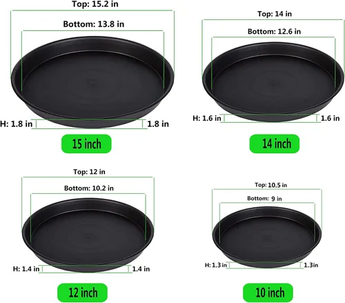 Vista 2 de Paquete de 8 Platillos de Plástico para Plantas de 10 Pulgadas 12 Pulgadas 14 Pulgadas 15 Pulgadas Bandejas de Goteo Platillos para Plantas