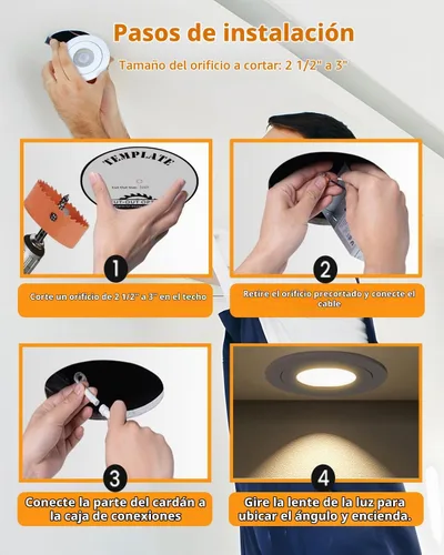 Vista 5 de POPANU 7W luces LED empotrables de 3 pulgadas con cardán giratorio, luz descendente direccional ajustable en 360°, iluminación de embutido regulable