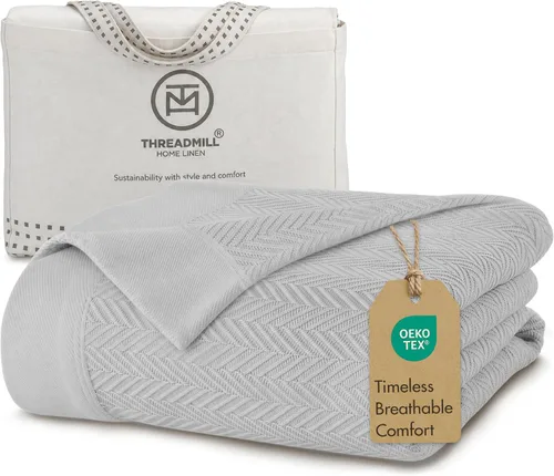 Vista 11 de Threadmill - Mantas de algodón de lujo para cama tamaño individual Manta 100% algodón para todas las estaciones para cama individual Manta