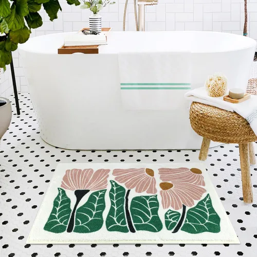 Vista 3 de SHIYUE Bonita alfombra de baño con diseño de flores para alfombras de baño, microfibra ultra suave y esponjosa, absorción de agua, tapete